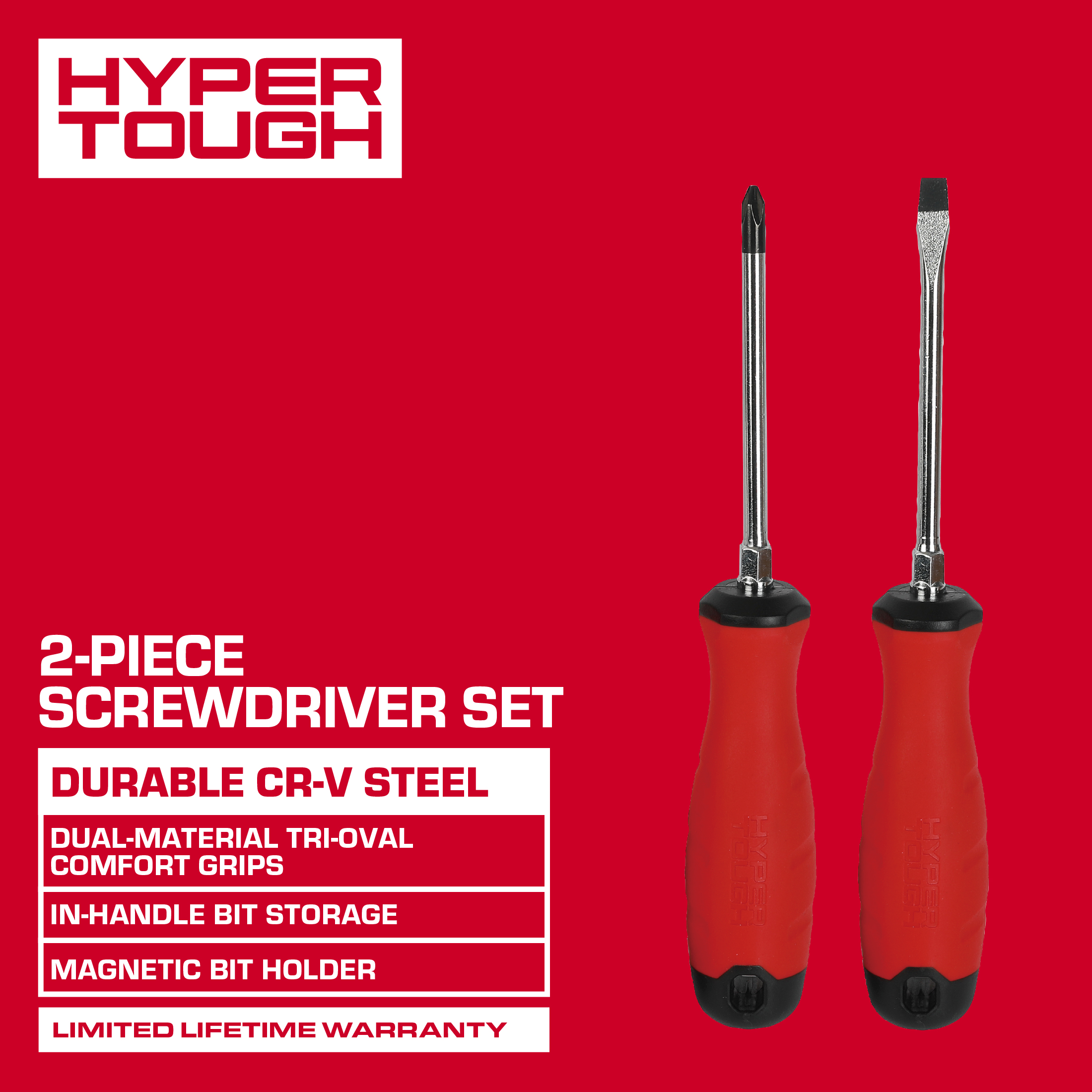 Juego de 2 destornilladores Hyper Tough con mangos de agarre suave tri-ovalado de doble material 3