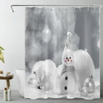 HVEST Christmas Snowman Shower Curtain,Silver Christmas Balls and Snowman Bathroom Shower Curtain Grey Polyester Fabric Decor Curtain with Hooks, 60X72 inch
