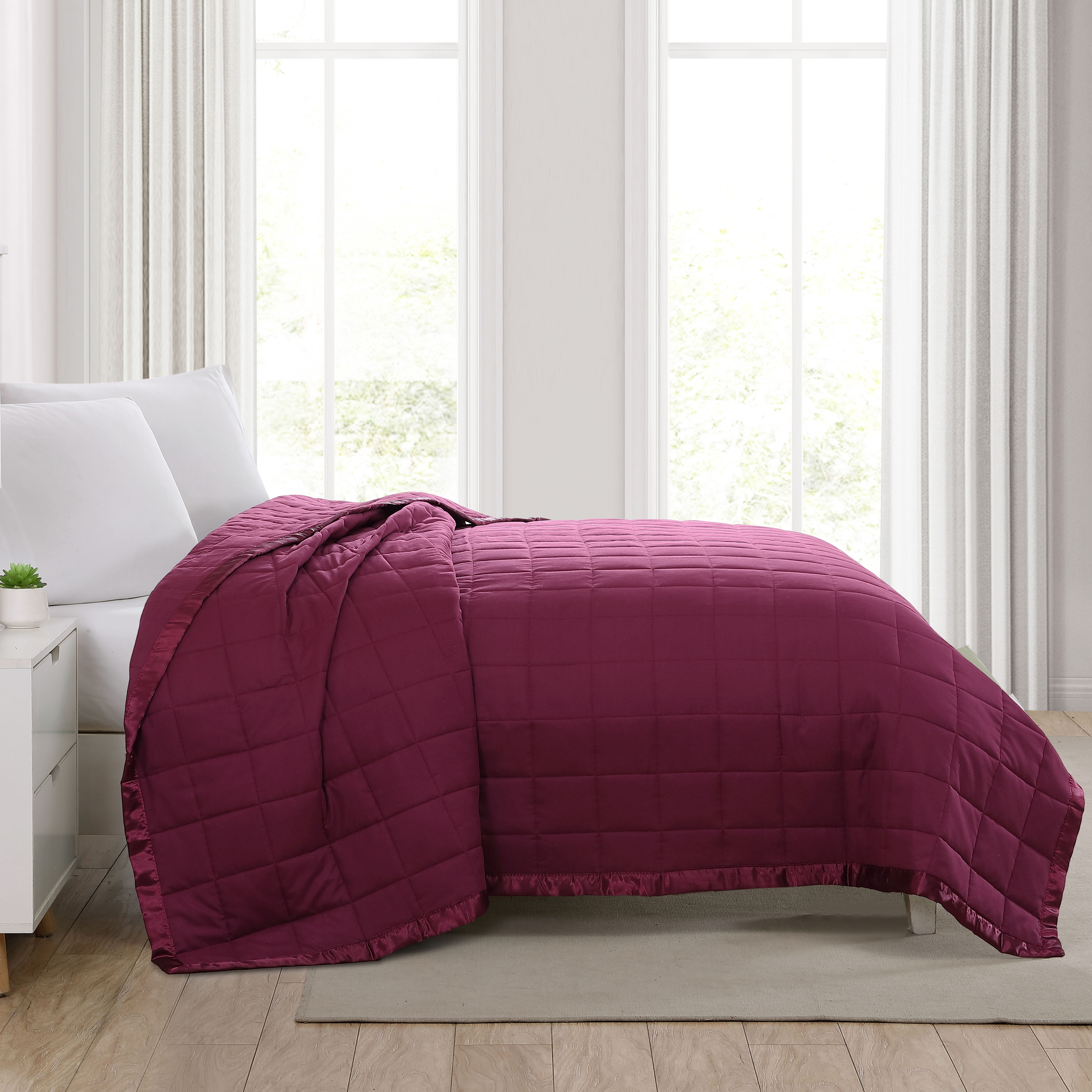 Beatrice Home Fashions, Down Alt Blanket with Satin Trim, Full/Queen, Cabernet