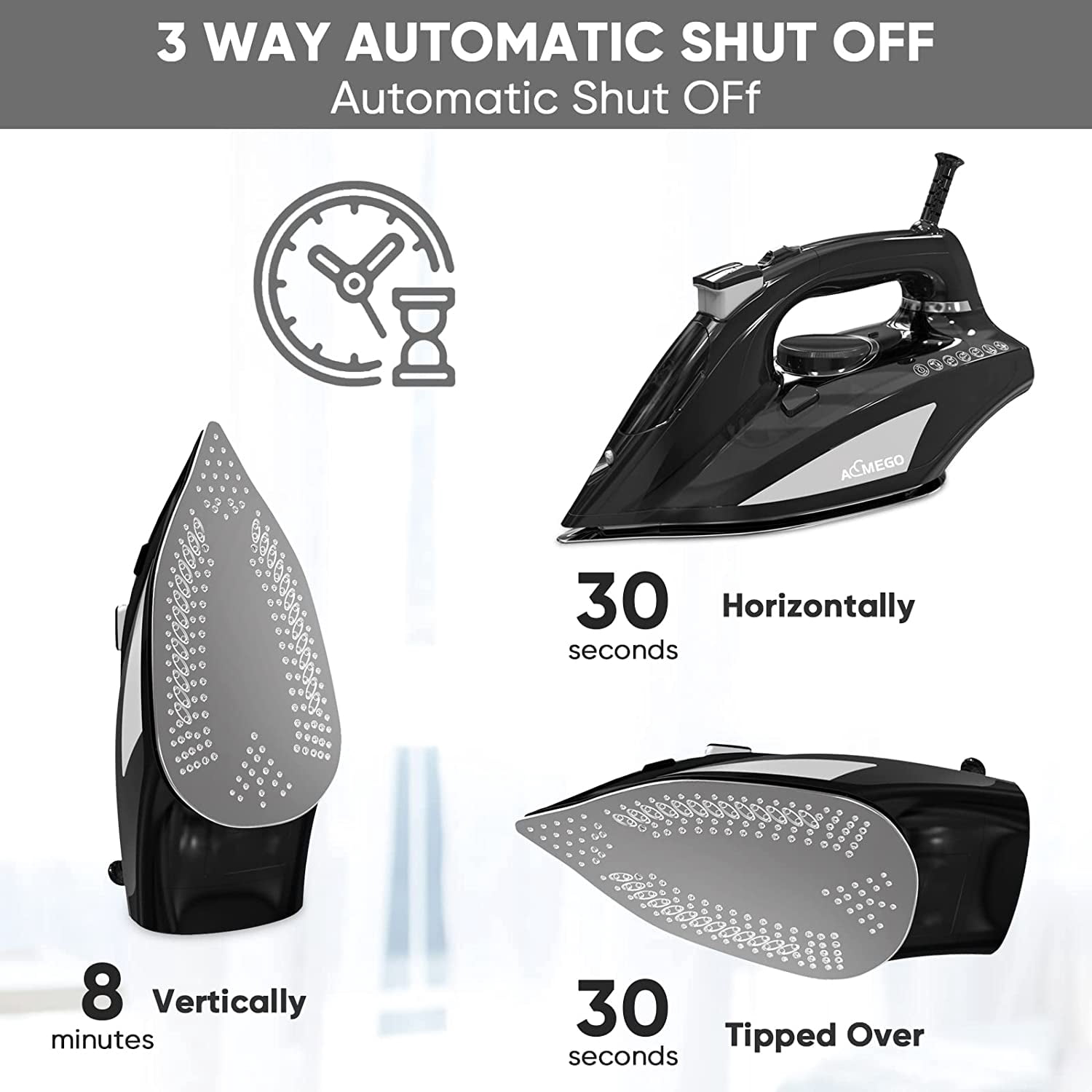 Aemego Steam Iron for Clothes Portable Anti Drip Clothes Iron Steam Black