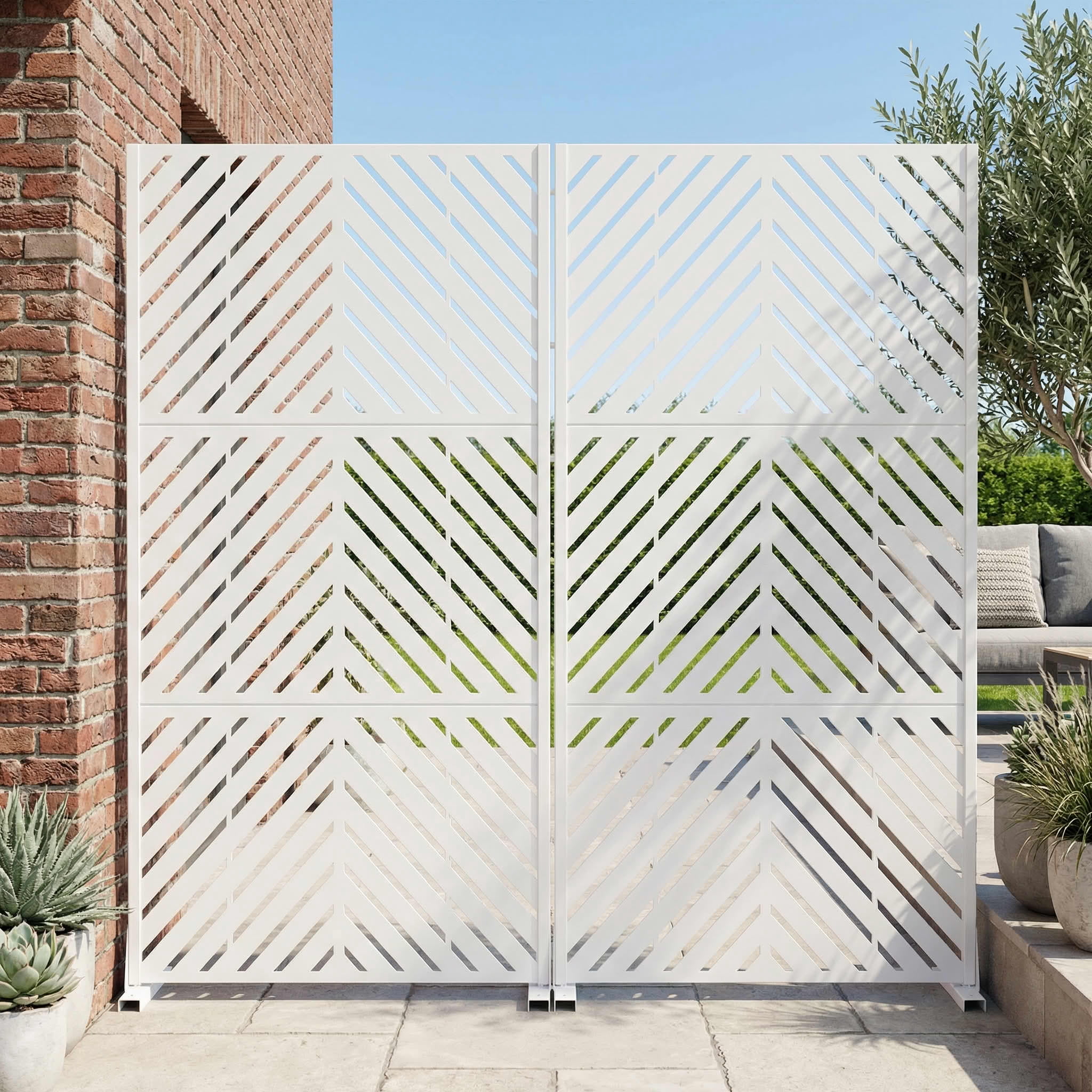MAYEERTY 2-Piece Outdoor Metal Privacy Screen 6ft × 3ft White, 3-Panel Parallel Decorative Screen, Rust-Resistant for Patio