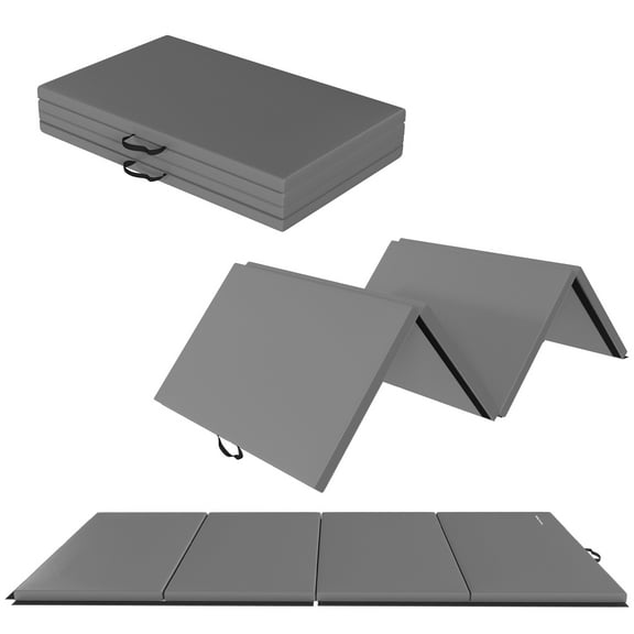 Signature Fitness 4ft x 10ft x 2in Folding Gymnastics Mat, Extra Large 4-Panel Exercise Mat for Tumbling, Stretching, Yoga, Cheerleading, Home Gym, PVC Leather + EPE Foam, Multiple Colors