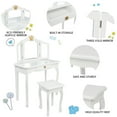 thumbnail image 4 of SESSLIFE Kids Vanity Table and Chair, Children Vanity Set with Mirror, Makeup Dressing Table with a Drawer，Play Vanity Set for Girls, White, 4 of 10