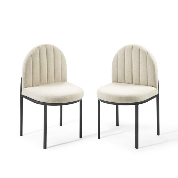 Modway Isla Dining Side Chair Upholstered Fabric Set of 2 in Black Beige