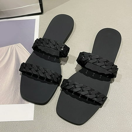 

Aayomet Slippers for Women Indoor And Outdoor Bottom Women s Summer Chain Slippers Flat Sandals And Casual Beach Spring Fashion Black 7.5