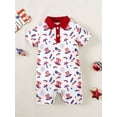 thumbnail image 3 of Mikrdoo 0-18M Baby Boys Romper American Flag Designed Polo Jumpsuits on Presidents' Day Independence Day Stars and Stripes One Piece Bodysuits White, 3 of 8