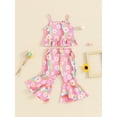 thumbnail image 3 of Nygoyerh Toddler Baby Girls 2Pcs Summer Outfits Stripe Floral Print Ribbed Tank Tops with Flare Pants 6M 12M 18M 24M 3T 4T Kids Casual Long Pants Sets Cute Fashion Outfits, 3 of 8