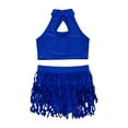 thumbnail image 4 of TiaoBug Girls Jazz Latin Dance Outfits Sleeveless Halter Crop Top with Sequins Tassel Shorts Set Samba Costume Royal Blue 16, 4 of 5