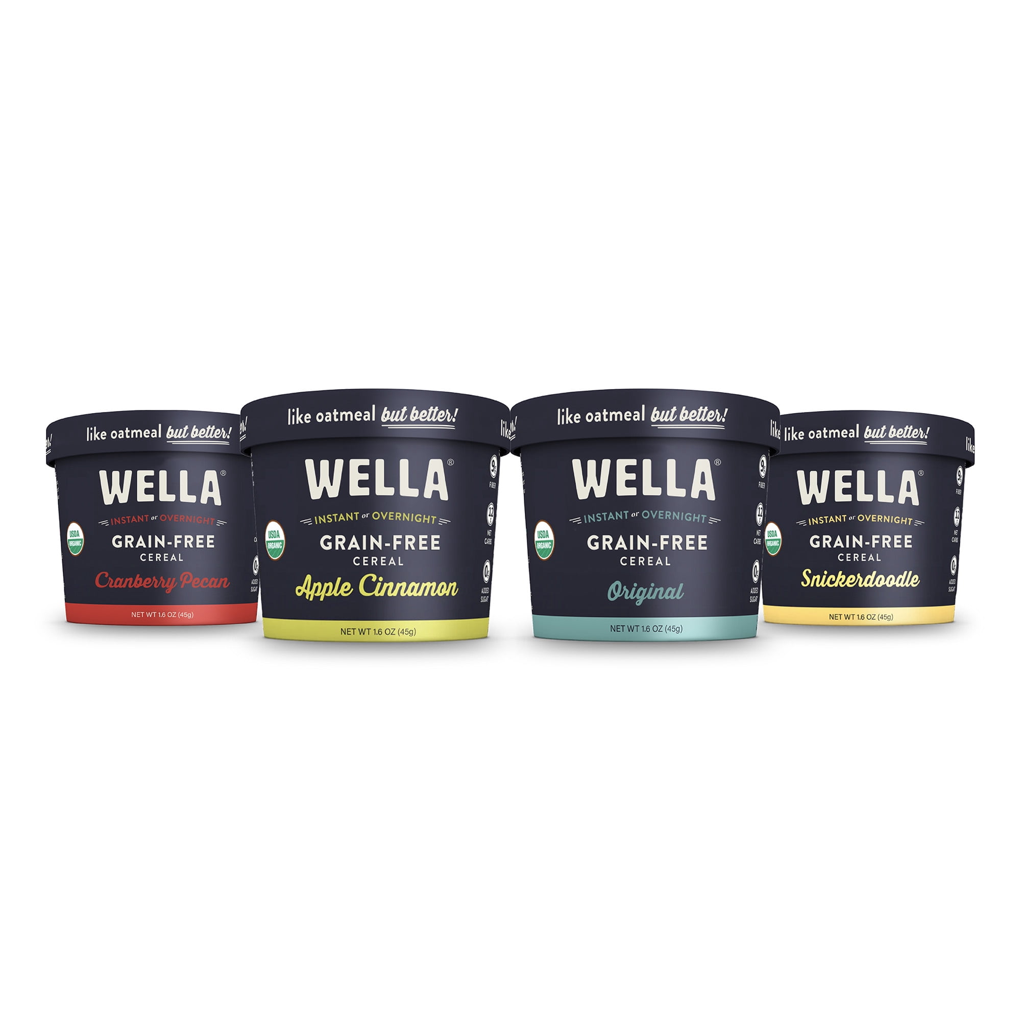 Wella Grain Free Cereal Oatmeal Alternative – Organic Cereal, Vegan High Protein Gluten Free Superfood – Paleo Plant-Based Non-GMO – Low in Net Carbs – Single-Serve 1.6 oz. Cup (Variety Pack)