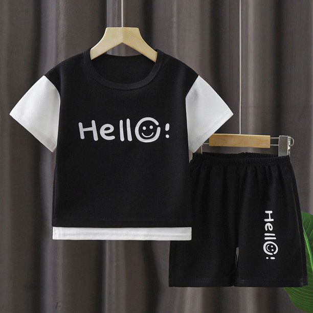 Children's Summer Little Waffle Shorts Set, Short Sleeve Clothes for Big Boys Casual Outerwear for Boys and Girls, Two Piece Set qym unisex