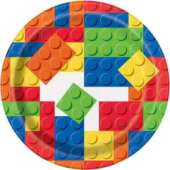 Assiettes à dessert rondes 17,8 cm Building Blocks Birthday, 8 carats