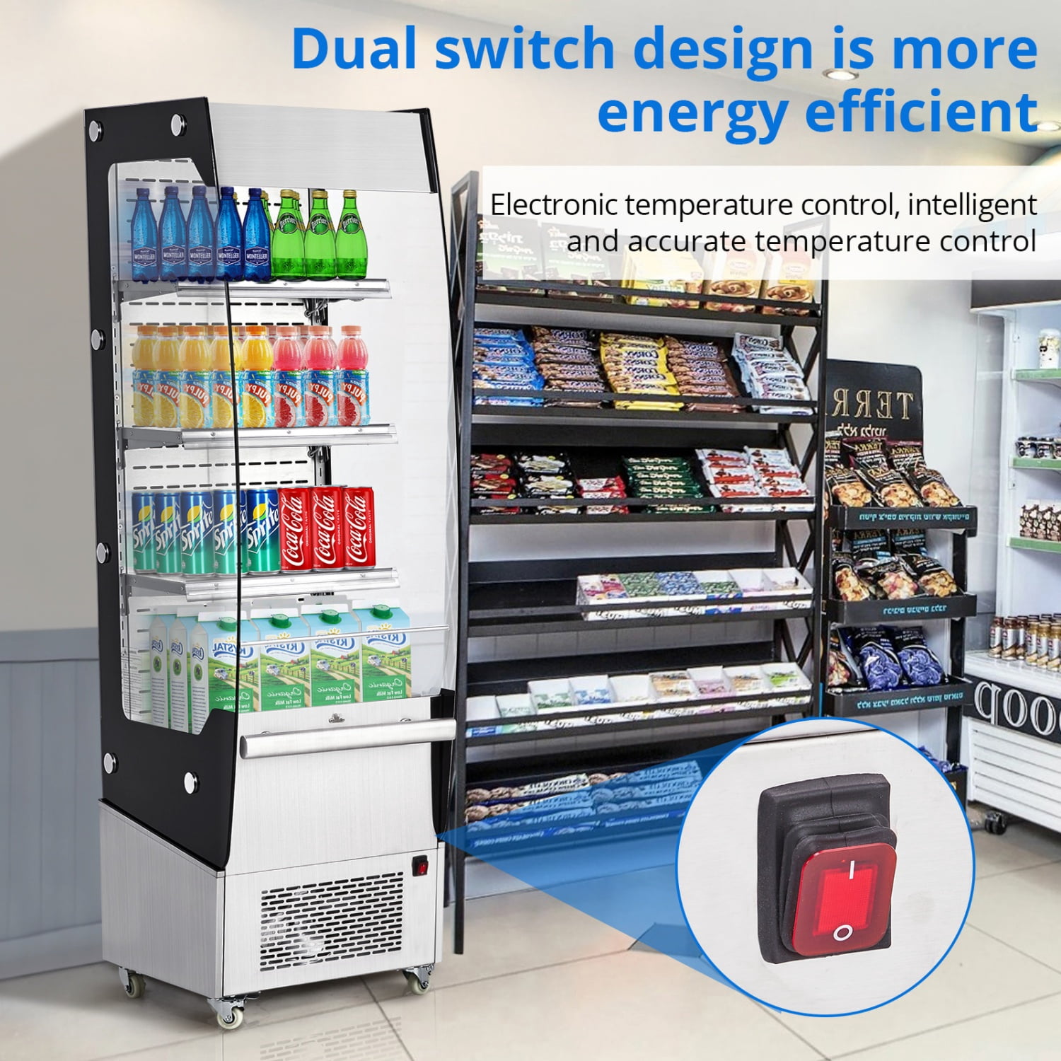 110v Commercial Refrigerator Display Case, 7.8 Cu.FT Display Fridge Single-Door Pastry Cake Display Case with Interior LED Lighting, Double-Layered Glass Commercial Countertop Bakery Display Refrigera
