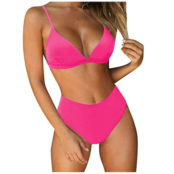 LoyisViDion Women Swimsuits On Clearance Women Bandeau Padded Push Up Swimsuit Swimwear Beachwear Swimwear Bikini Set Hot Pink 8(L)