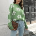 thumbnail image 4 of Lovskoo Sweaters for Women Loose Flowers Round-Neck Sweater Winter Long Sleeve Blouse Green, 4 of 7
