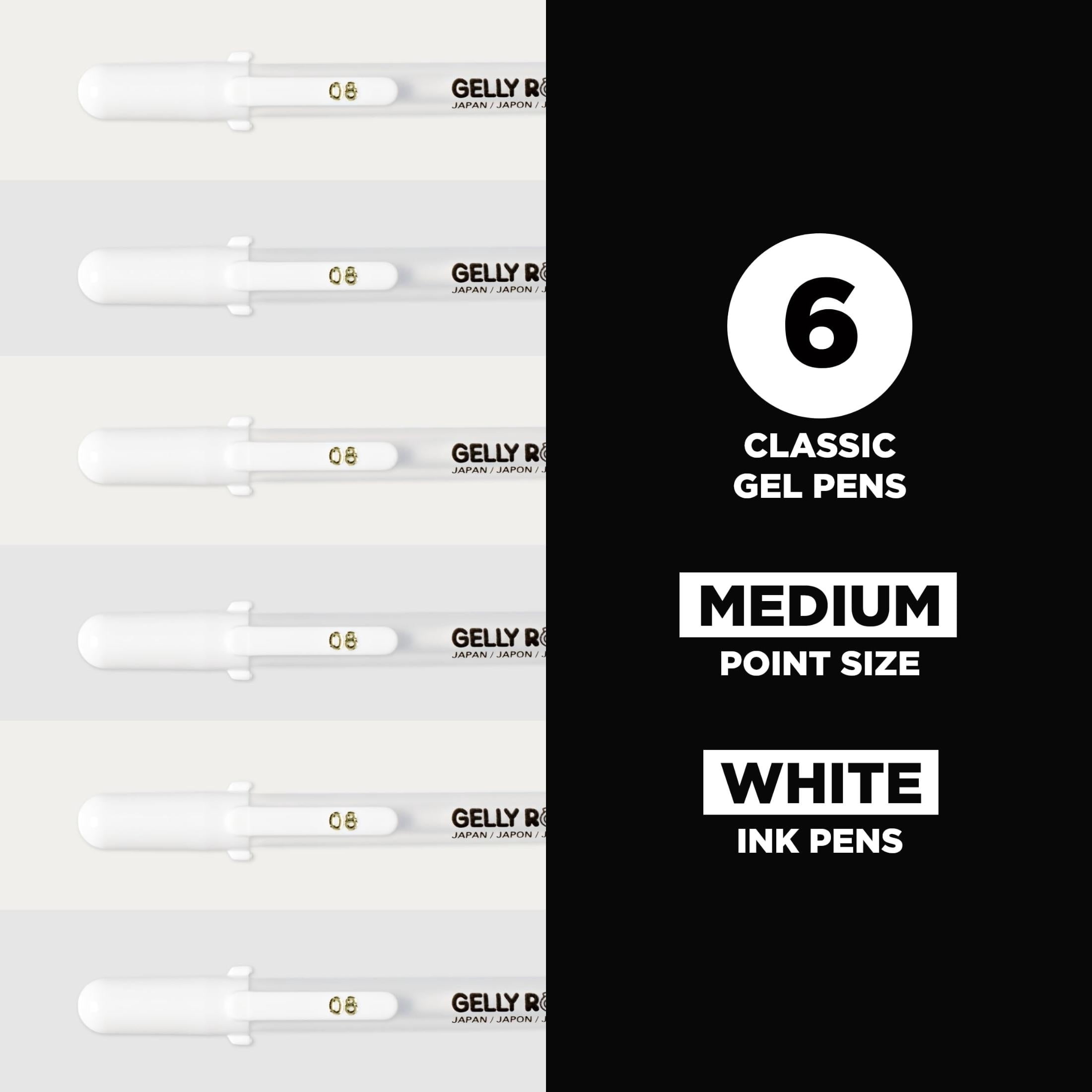 Sakura Gelly Roll Gel Pens - Medium Tip Ink Pens for Journaling, Art, and Drawing - Classic White Ink - 6 Pack