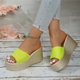 thumbnail image 4 of Women’s Solid Wide Strap Textured Wedge Slide Sandals, Open Toe Holiday Platform Slip-On Slippers, 4 of 9