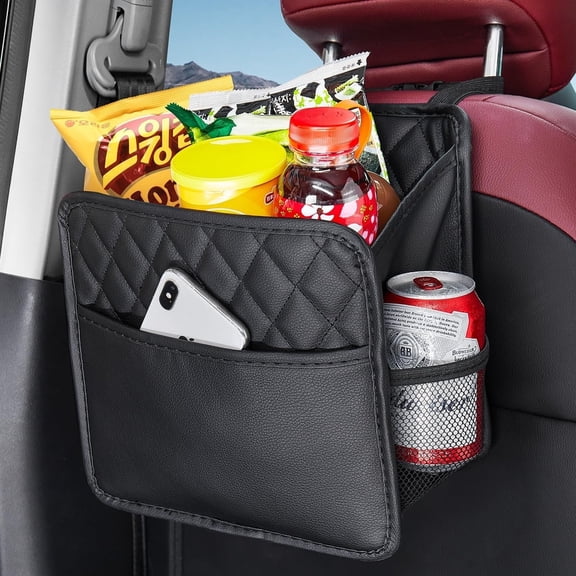 Back Seat Car Organizer, Large Car Seat Organizer with Cup Holders Multifunctional Over the Car Seat Organizer Backseat Hanging Leather Car Seat Organizers and Storage Bags