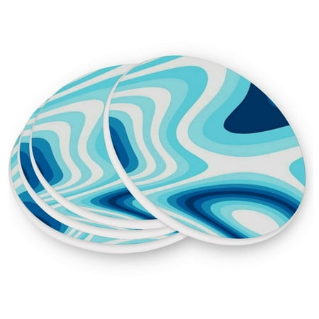 

Round Coasters Modern Style Ceramic Coaster Waterproof and Durable Drink Coaster Coasters set of 4 Customizable Coasters 4pcs Blue Abstract Liquid Grooves