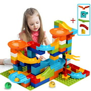 COUOMOXA Marble Run Building Blocks Classic Big Blocks STEM Toy Bricks Set Kids Race Track Compatible with All Major Brands 110 PCS Various Track Models for Boys Girls Aged 34568 (Upgrade 2 in1)
