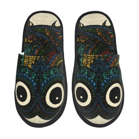 

Fuzoiu Owl with Mandala Print Unisex Furry Slippers Plush Indoor Shoes Trendy House Slippers Anti-Skid EVA Sole House Shoes for Home Office and Travel -Large