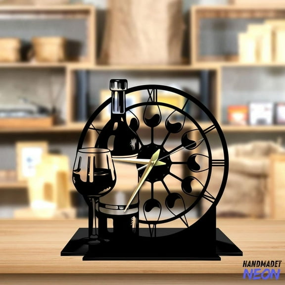 Handmadetneonsign Wine Tabletop Metal Clock, Champagne Desktop Clock, Champagne Clock Home Decor 93292