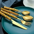 thumbnail image 5 of Bamboo Handle Stainless Steel Cutlery Set Wooden Spoon and Fork Set Knife Minimalist Gold Dinnereware Tableware set Gift, 5 of 9
