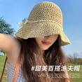 thumbnail image 3 of SikaFu New Sunscreen Straw Hat Women's Summer Bow And Breathable Grass Editor Fisherman Hat Out Of The Beach Shading Hat, 3 of 5