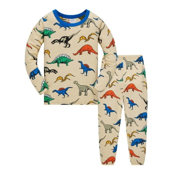 MEZZALL Dinosaur Pajama Set Kids Boys Girls Long Sleeve Cartoon Print Sleepwear Soft Two Piece Outfits Comfortable Loungewear For Toddler Baby Holiday Clothing