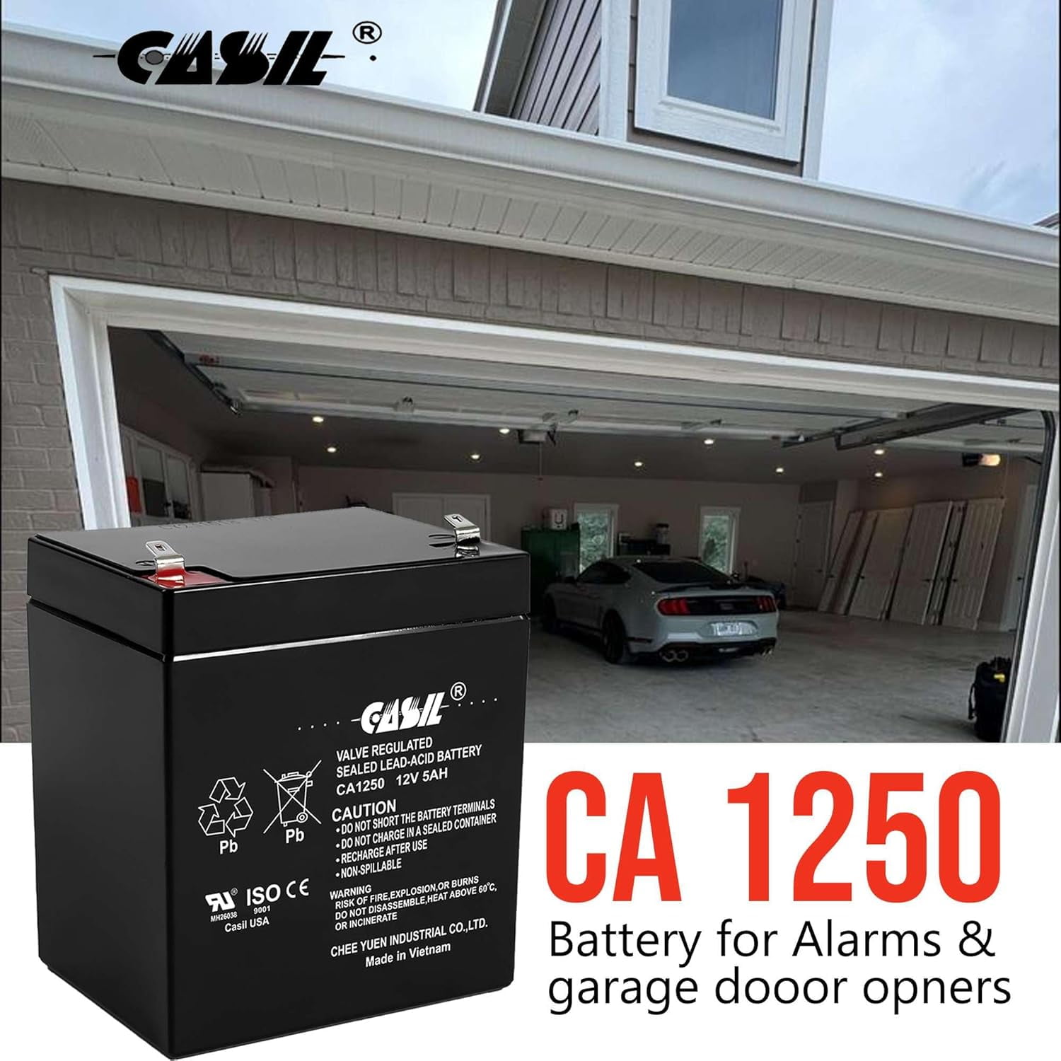 CA1250 12V 5Ah SLA AGM Alarm Battery – Rechargeable Sealed Lead Acid rade Replacement for CA1240 4Ah, ADT Security Systems, UPS Backup Power
