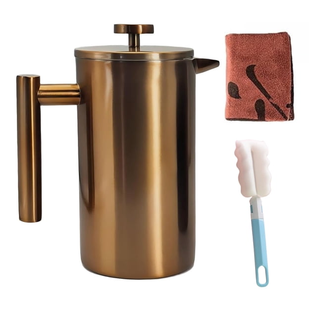YJX 34oz Coffee Maker, Stainless Steel French Press, 1 Liter Camping Coffee Pot, Tea Maker, 34 Ounce Travel Coffee Presses, Heat Resistant Double Ins