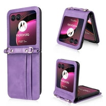 ELEHOLD For Motorola Razr 2025/2024 Wallet Crossbody Case, Premium PU Leather Cards Holder Shockproof Protective Adjustable Shoulder Strap Leather Phone Case - Purple