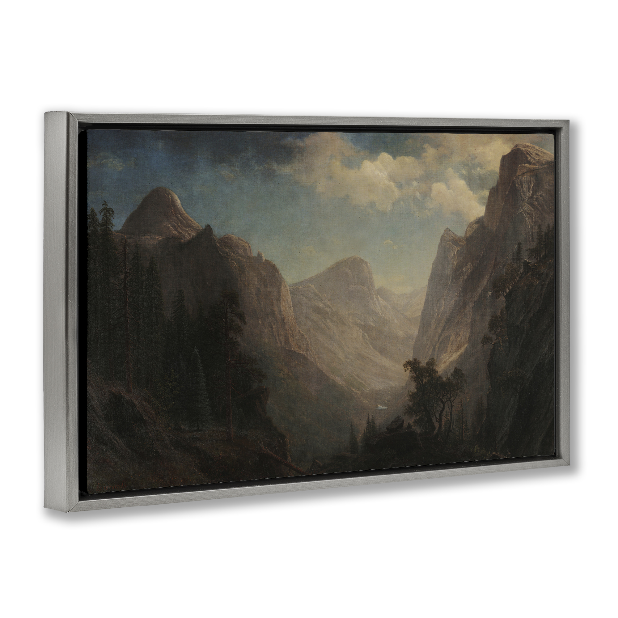 Stupell Industries Classic Bierstadt Valley Landscape Landscape & Nature Painting Gray Floater Framed Canvas Art Print Wall Art, 31 x 21