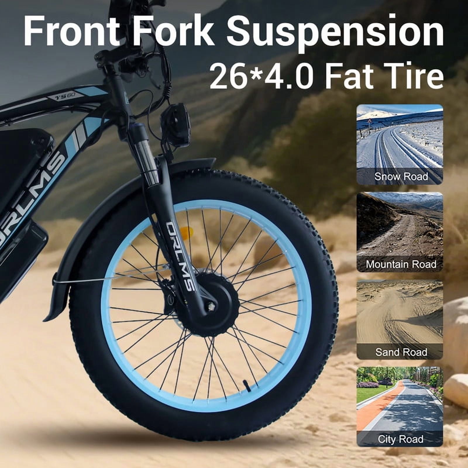 Max 38Mph 60V 25Ah Removable Battery Ebike,3000W(Peak)Dual Motor Electric Bike for Adults,7-Speeds 26" Fat Tire Mountain Snow E Dirt Bike MTB UL2849