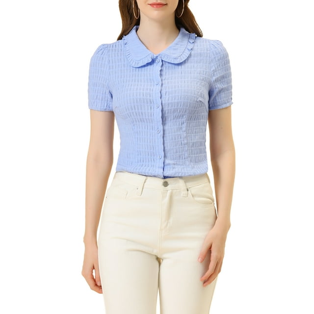 INSPIRE CHIC Chemise Douce pour Femme Vintage à Col Poupée Mignon Boutonnée m Bleu Violet