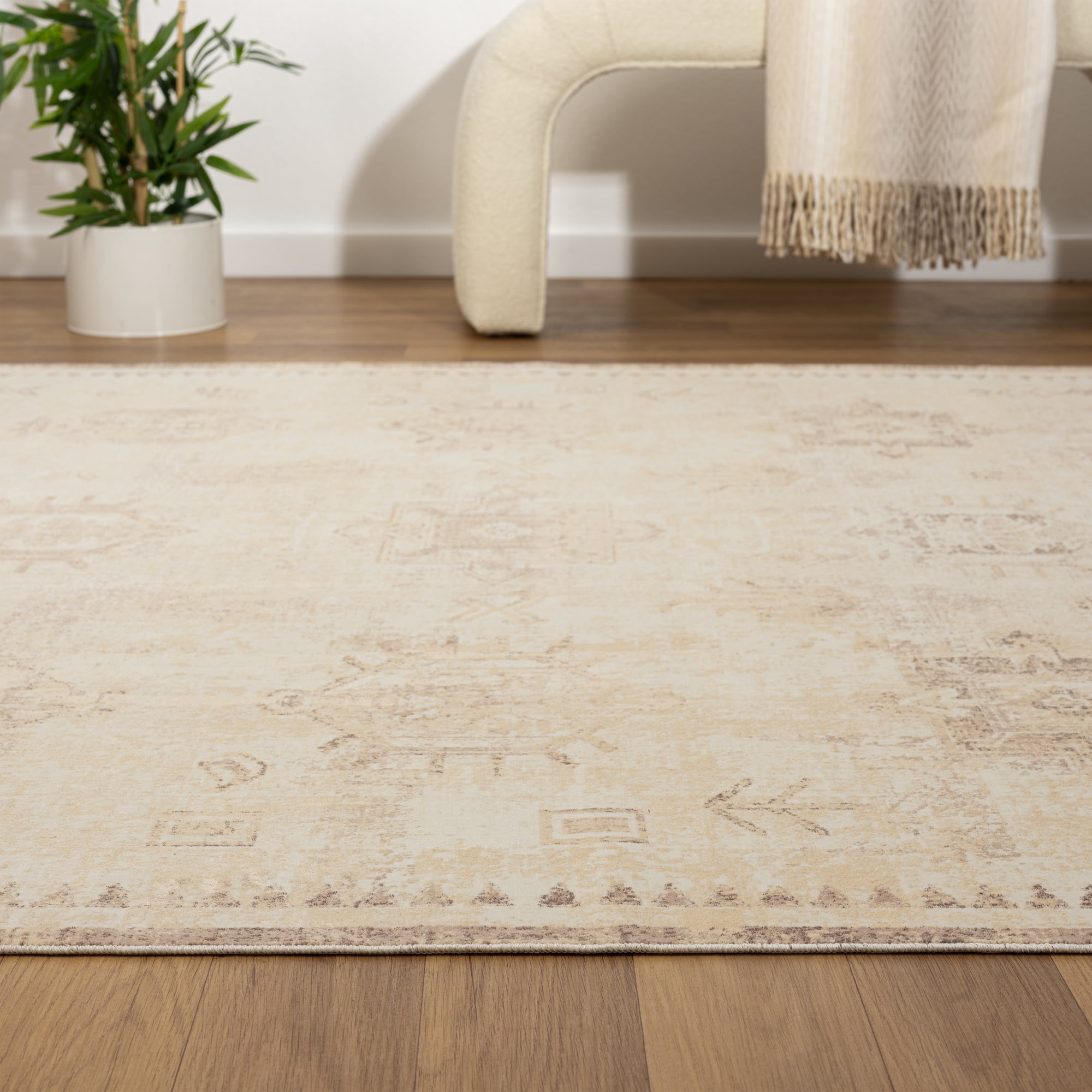 LR Home Brooke 2'8" x 3'10" Beige/Ivory Tribal Waterproof Non-Slip Machine Washable Indoor Area Rug