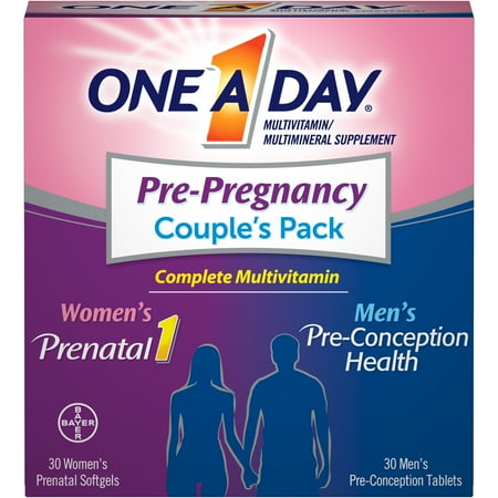 One A Day Men's & Women's Pre-Pregnancy Multivitamin, Supplement for Before, During, and Post Pregnancy, Including Vitamins A, C, D, E, B6, B12, Folic Acid, and Omega-3 DHA, 30+30 Count