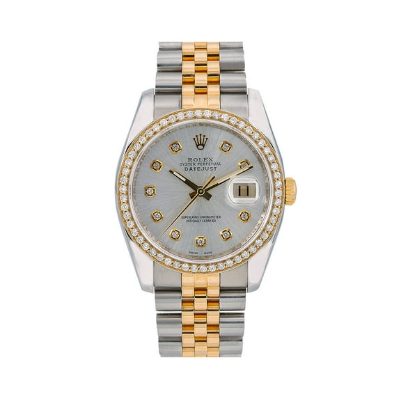 Pre-Owned Rolex Datejust 116233 36 mm Silver Mother of Pearl Diamond Dial 1.40 CT Aftermarket Diamonds Men’s Watch