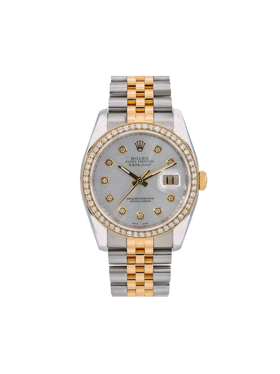 Pre-Owned Rolex Datejust 116233 36 mm Silver Mother of Pearl Diamond Dial 1.40 CT Aftermarket Diamonds Men’s Watch