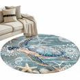 thumbnail image 2 of 4Ft Round Rug, Blue Turtle Coastal Non-Skid Rubber Backing Large Area Rugs - Living Room Bedroom Home Office, Summer Beach Nautical Starfish Coral Indoor Floor Mat Carpets Washable Rug, 2 of 9