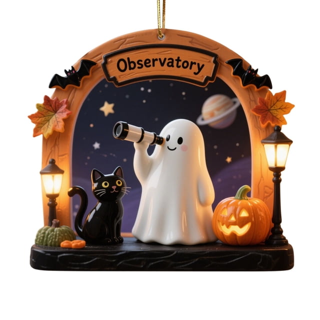 Colgante de Halloween para la decoración de fantasmas | Adorno Espeluznante y Mono | Decoración de casas navideñas | Linterna, acentos de gato negro | Escena de temática caprichosa | 1 pieza