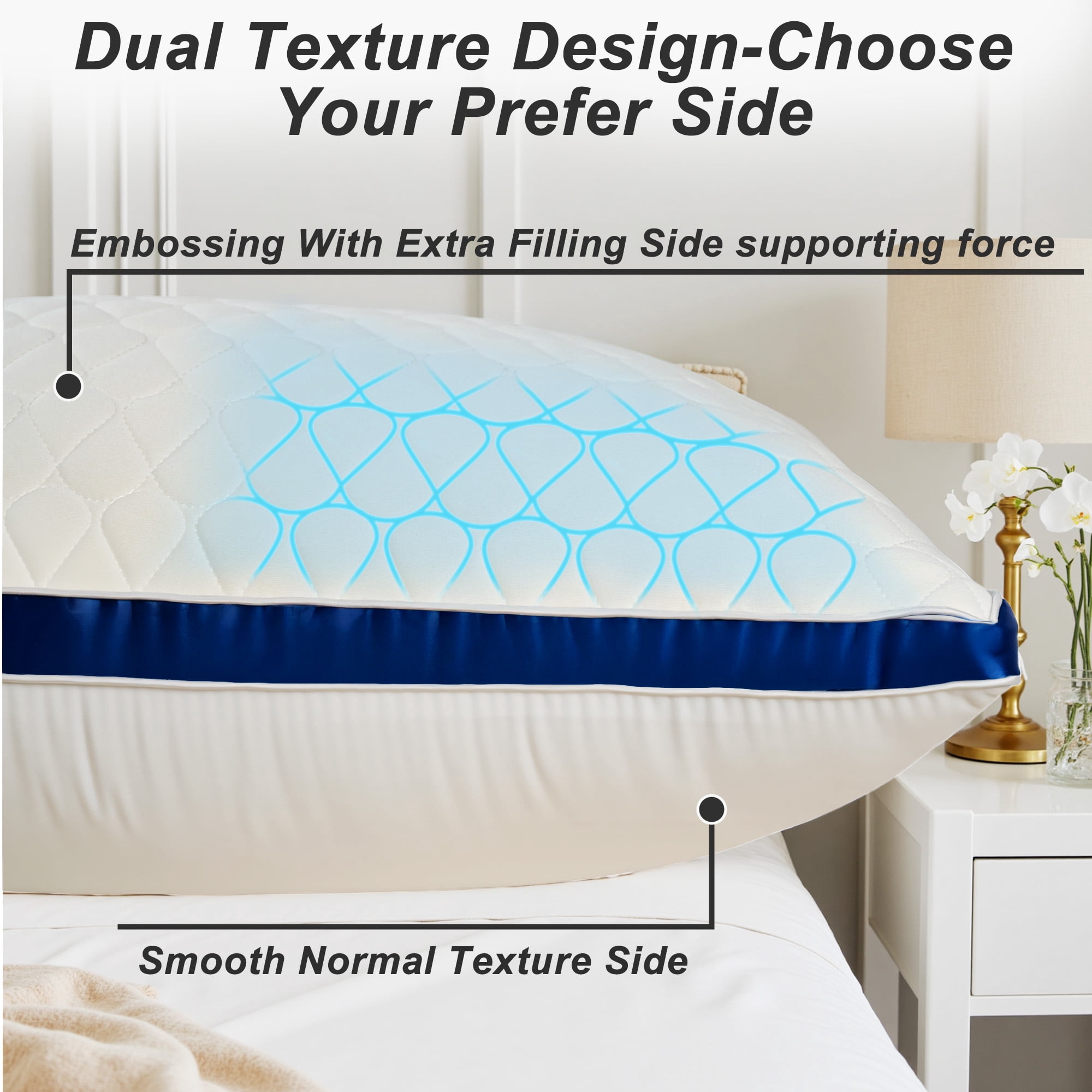 Pillow for Bed, 2 Pack Standard Bed Pillows, Gusseted Quilted Pillows for Side, Back or Stomach Sleepers