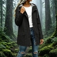 thumbnail image 2 of Hueook Coat for Women Hooded Long Sleeve Button Up Casual Rain Trench Coat with Pockets Black 2X, 2 of 8