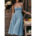 thumbnail image 3 of ZAXARRA Robe d'Été Décontractée pour Femmes, Ligne A, Couleur Unie, Sans Manches, Dos Nu, Robe Midi, Mode, Poches Latérales, Coupe Basse, 3 of 5