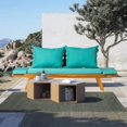 thumbnail image 4 of Panana Acacia Wood Convertible Couch Sofa Bed Adjustable Armrest Folding Daybed Collapsible Chaise Lounge w/Cushions Outdoor Loveseat for Garden Patio Poolside Turquoise, 4 of 7