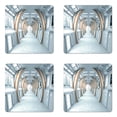 thumbnail image 1 of Fantasy Coaster Set of 4, Futuristic Hallway of Spaceship Digital Architecture Sci Fi Style Inner View, Square Hardboard Gloss Coasters, Standard Size, Baby Blue Orange, by Ambesonne, 1 of 2