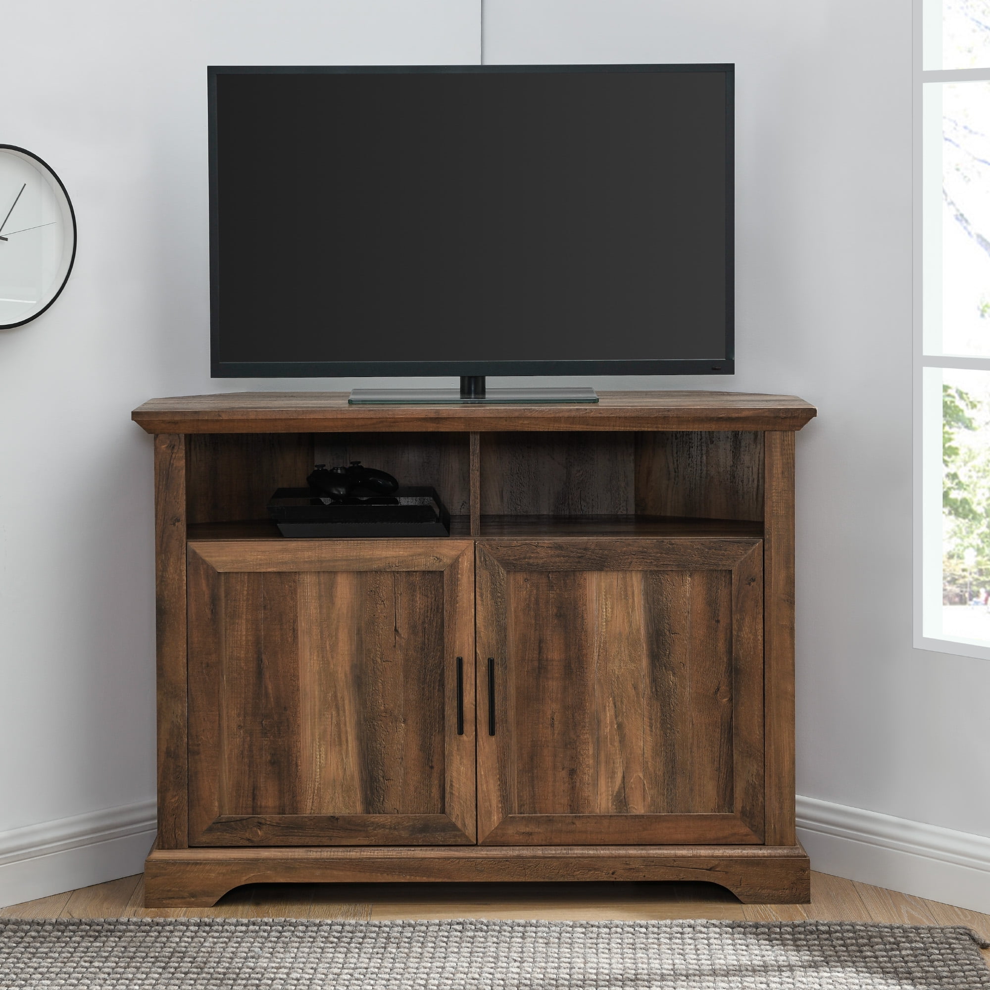 Walker Edison Two-Door Corner TV Stand for TVs up to 48", Reclaimed Barnwood