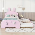 thumbnail image 2 of Twin Size Wood Platform Bed with Cartoon Ears Shaped Headboard and Trundle, Wood Platform Bed Frame with Headboard(Pink, Twin), 2 of 9