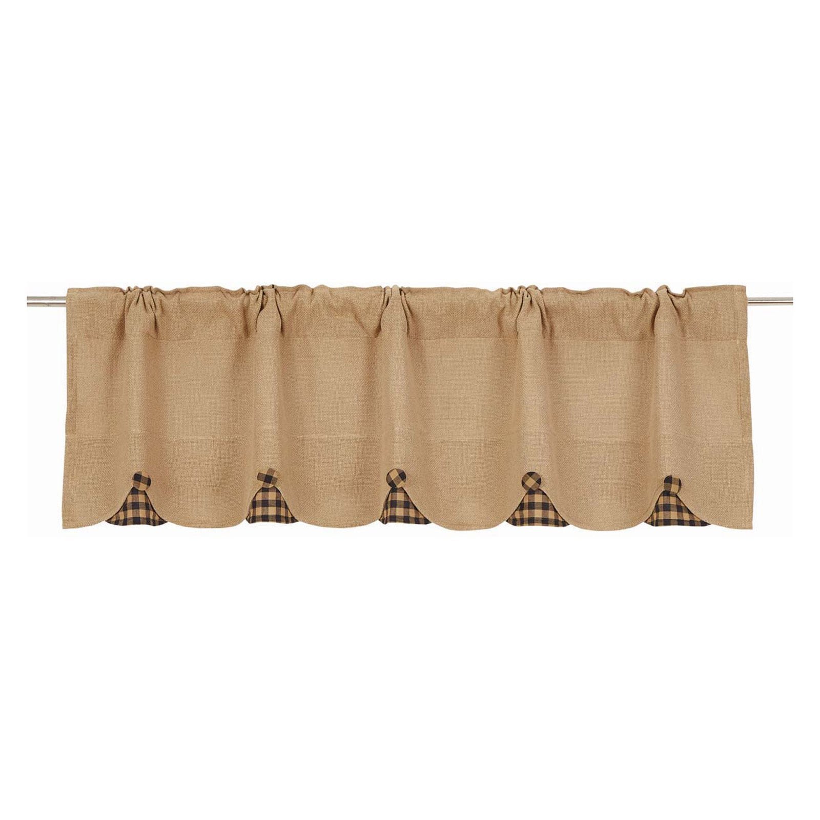 VHC Brands Burlap Check Scalloped Valance