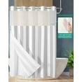 thumbnail image 2 of No Hook Shower Curtain with Snap in Liner, Grey and White Striped Geometric Hotel Shower Curtains for Bathroom, Washable Shower Curtain Liner Set with Mesh Top Window, 72"x96", 2 of 6