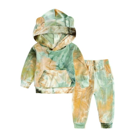 

Dezsed 6-24M Newborn Infant Baby Boys Girls Clothes Sets Fashion Tie-Dye Hooded Sweatshirt With Pockets And Pants Sets Xmas Gift Children s Suits On Clearance